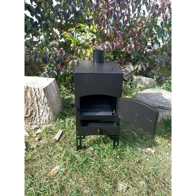 Печь-буржуйка до 40 м² с двойной камерой (дожигание). Варочная поверхность Метал 4 мм