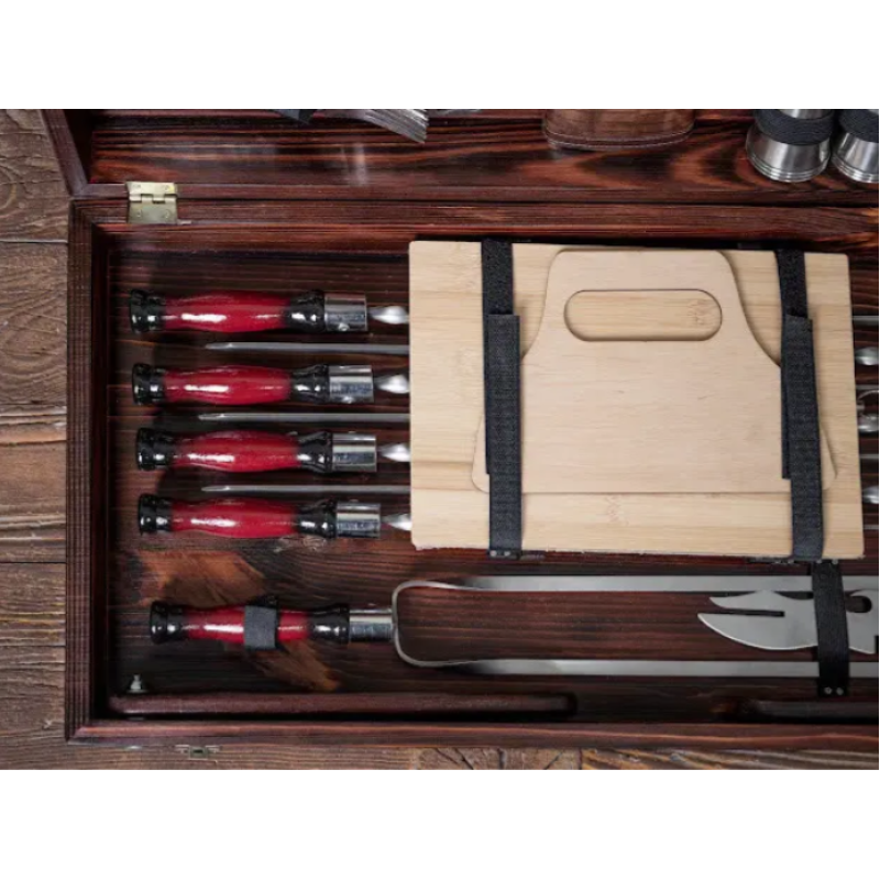 Набір шампурів у дерев'яному кейс для пікніку що трансформується в столик(49 предметів)