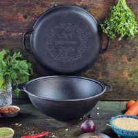 Казан чугунный узбекский 8 л WOK с крышкой-сковородой "Наша Майстерня"