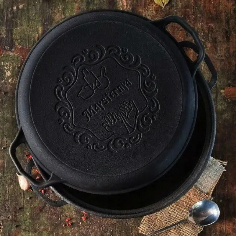 Казан чавунний узбецький об`ємом 12 л WOK із кришкою-сковородою "Наша Майстерня"