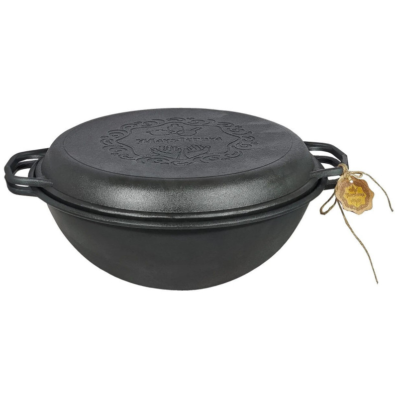 Казан чавунний узбецький об`ємом 12 л WOK із кришкою-сковородою "Наша Майстерня"
