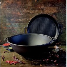 Казан чугунный узбекский 12 л WOK с крышкой-сковородой гриль "Наша Майстерня"