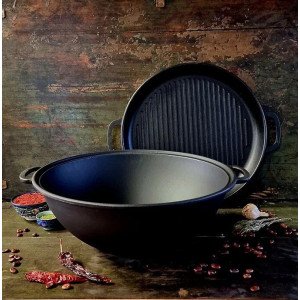 Казан чугунный узбекский 12 л WOK с крышкой-сковородой гриль "Наша Майстерня"