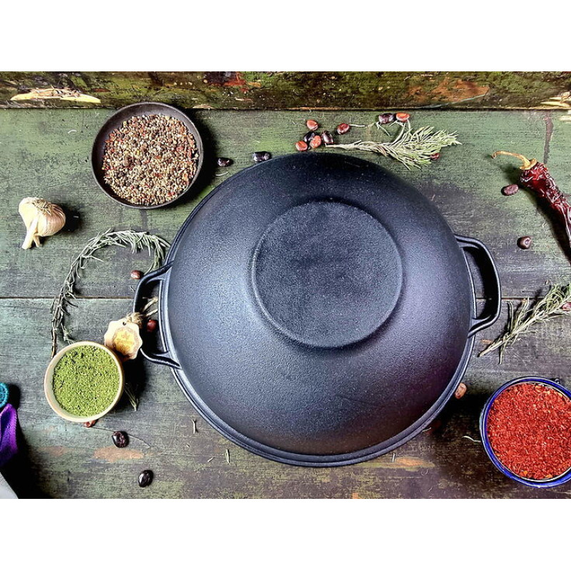 Казан чавунний узбецький об`ємом 15 л WOK із кришкою-сковородою "Наша Майстерня" 