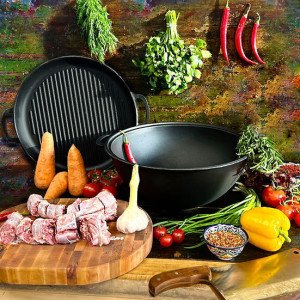 Казан чавунний узбецький 15 л WOK із кришкою-сковородою гриль "Наша Майстерня"