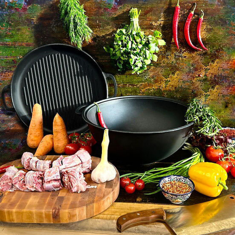 Казан чугунный узбекский 15 л WOK с крышкой сковородой-гриль "Наша Майстерня"