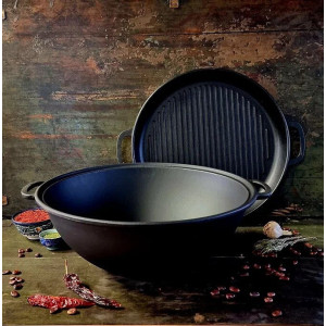 Казан чавунний узбецький об`ємом 8 л WOK із кришкою-сковородою гриль "Наша Майстерня"