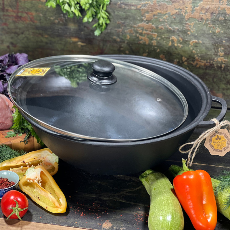 Казан чугунный узбекский 8 л WOK со стеклянной крышкой "Наша Майстерня"