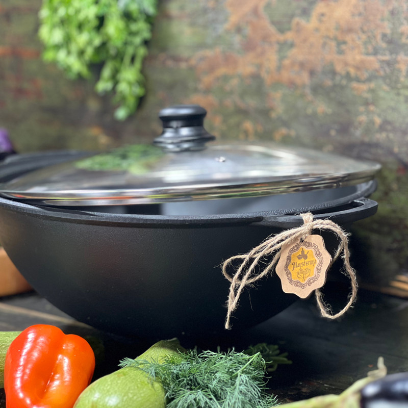 Казан чугунный узбекский 8 л WOK со стеклянной крышкой "Наша Майстерня"